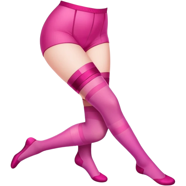 Minimalistic stylized girl in pink glass style with stockings adjusting garter, gradient pink color emoji