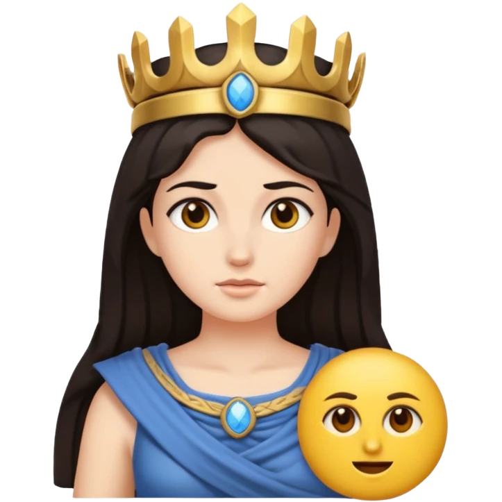 Athena the Greek goddess, dark haired, facing camera, in emoji style important deity in Greek mythology, daughter of Zeus, Strategic warfare Wisdom and intellect Craft, engineering, building, navigation Justice good governance Protection of cities embodys rational, disciplined intelligence  emoji