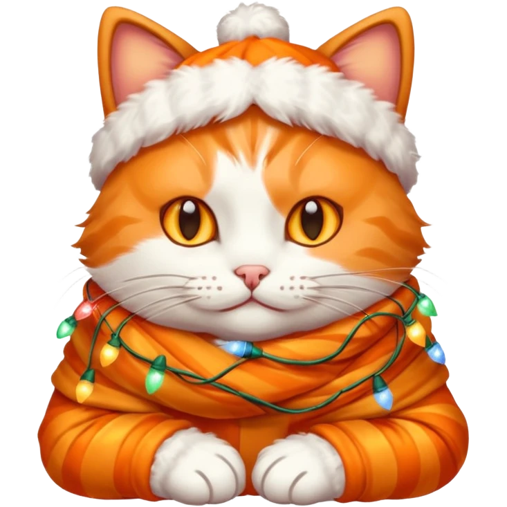 cat wrapped up in christmas lights emoji