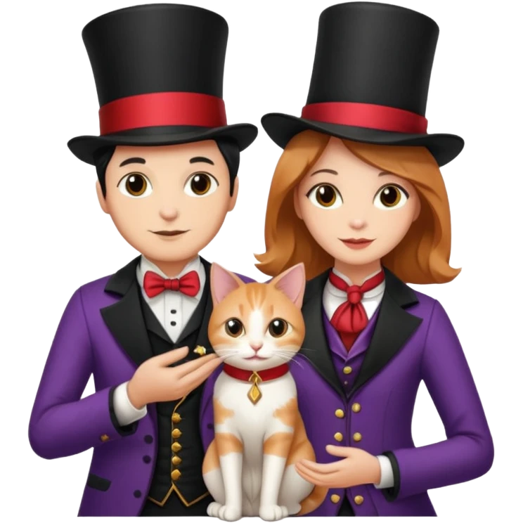 magician couple and their pet cat emoji