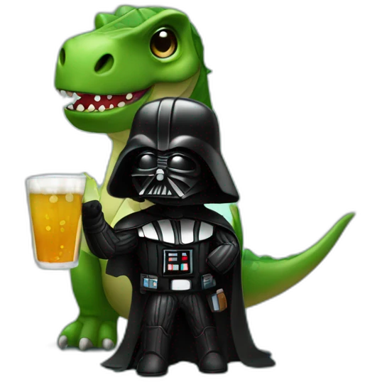 Dark vador drinking with a dinosaur emoji