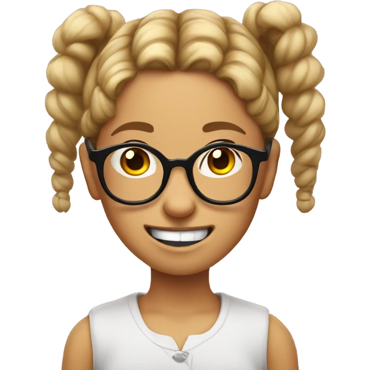 Nerd emoji girl pigtails and glasses with buck teeth with big gap emoji