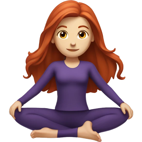 a redhead girl with long hair doing pilates, her clothes are dark purple emoji