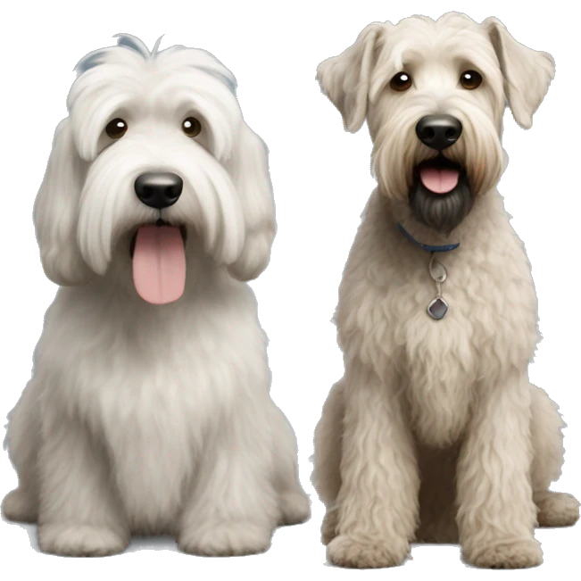 2 dogs, one is a grey whoodle, the other is a wheaten terrier emoji