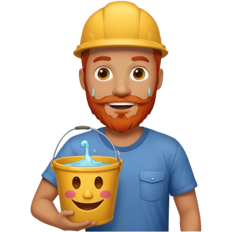 Man with red beard carrying bucket of melting smiley face emoji