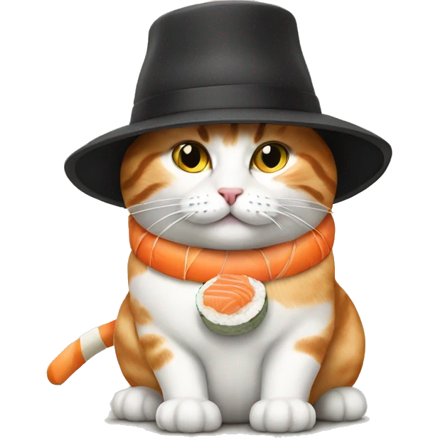 cat wearing a hat made out of sushi emoji