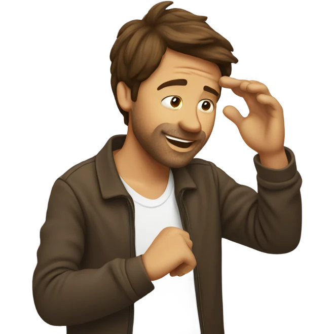 Brown haired man doing a dab emoji