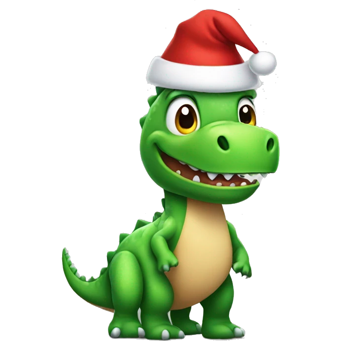 Green Dino wearing Santa hat emoji