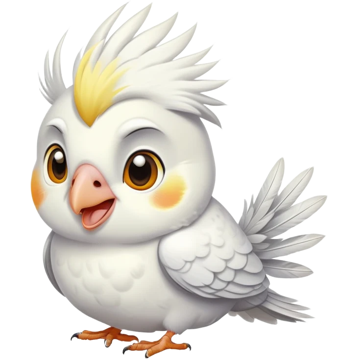 white cockatiel bird with happy expression emoji
