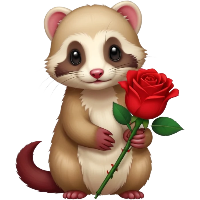 A ferret holfing a red rose emoji