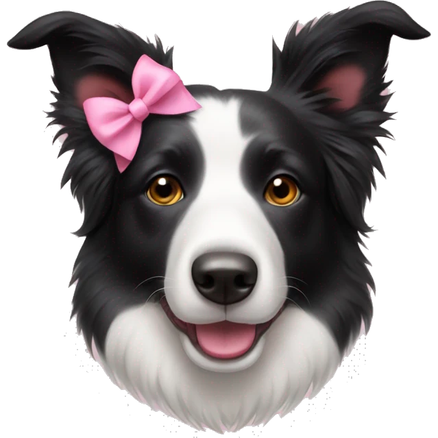 border collie face with pink bow on right ear emoji