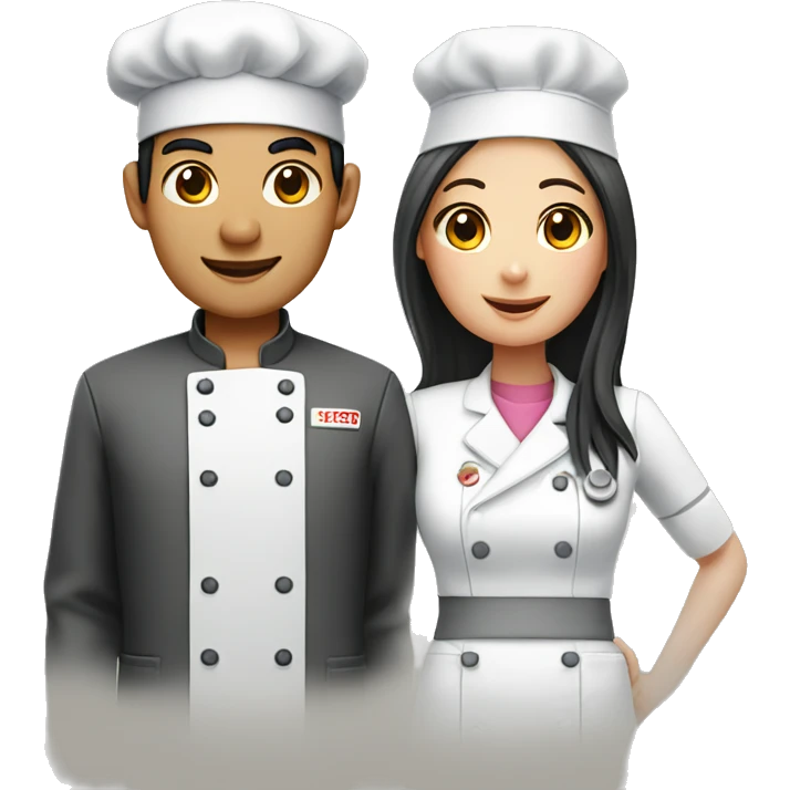 Asian couple: a male chef and a female long hair nurse emoji