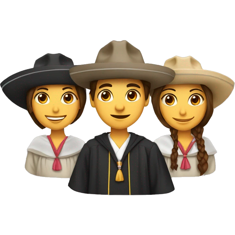 tres amigos graduados. dos mujeres un hombre, una de las mujeres con anteojos emoji