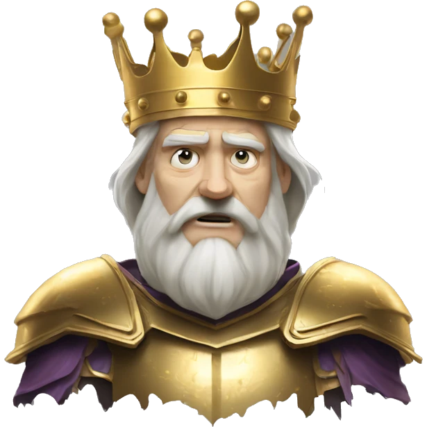 Vintage King hamlet old man big beard gold crown wearing armour fading ghost hands out trapped melting into wisps emoji