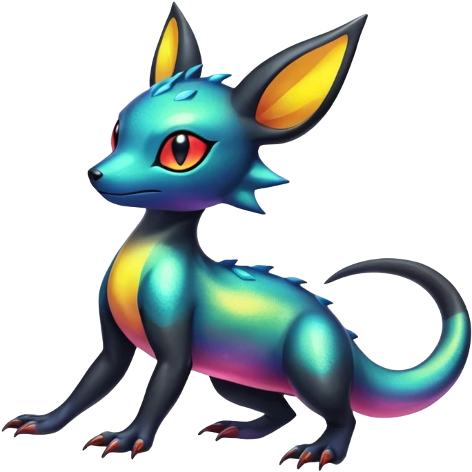 Colorful Iridescent Exotic Salandit-Aurorus-Umbreon-Fakémon-hybrid-creature (full body)  emoji