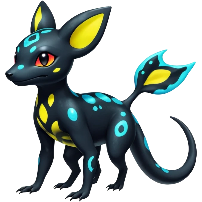 Colorful Neon Exotic Salandit-Aurorus-Umbreon-Fakémon-hybrid-creature with splash markings (full body)  emoji
