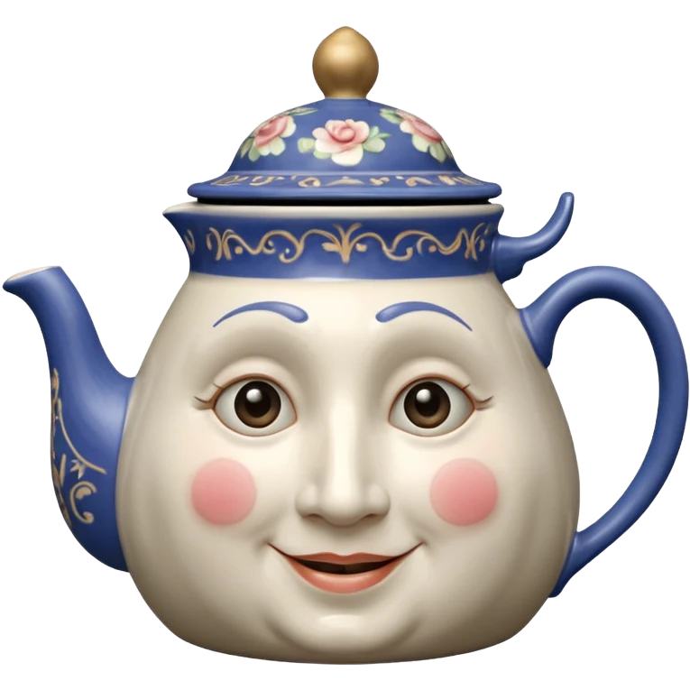 A character from the fairy tale Beauty and the Beast: Mrs. Potts, the middle-aged lady (around 40 years old) who was turned into a teapot. She retains the teapot's original form, with an anthropomorphic face on the teapot. emoji