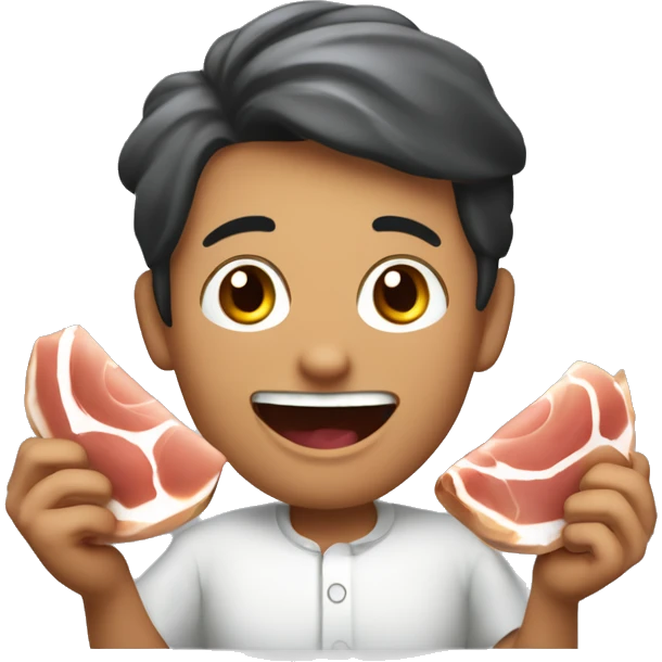 una cara de felicidad con manos y piernas comiendo jamon emoji