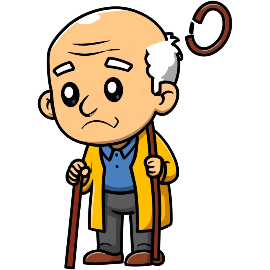 lonely elderly man with a cane looking downcast emoji