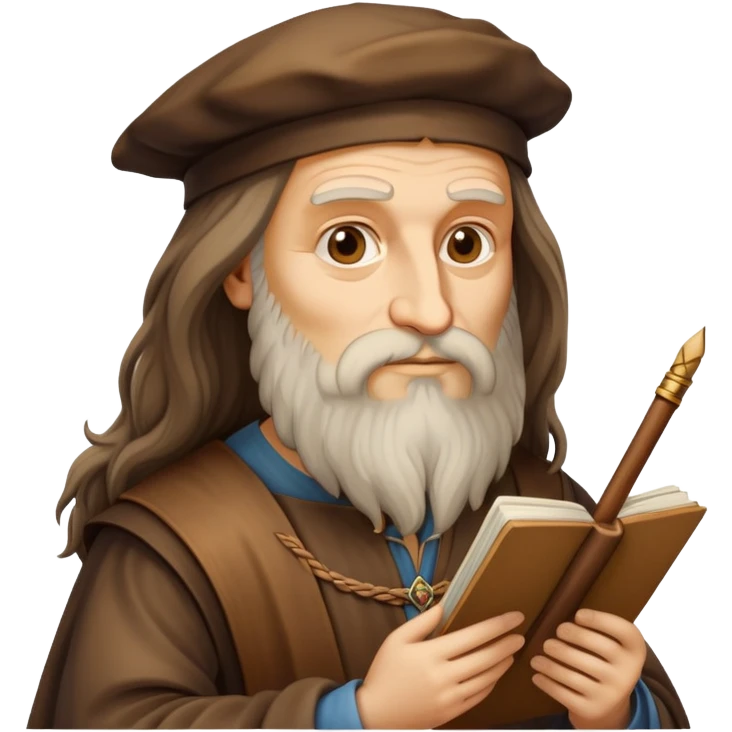 cinematic-realistic-leonardo-da-vinci-portrait-emoji,-depicted-as-the-quintessential-renaissance-polymath-with-deep,-thoughtful-eyes,-a-flowing-beard,-and-a-quill-or-sketchbook-in-hand.-the-scene-is-illuminated-with-warm,-classical-light emoji