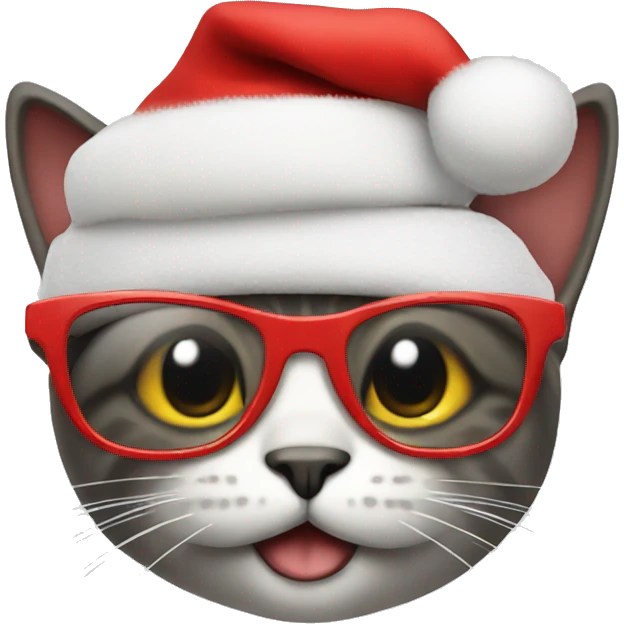 Cat with sunglasses wearing a Santa hat  emoji