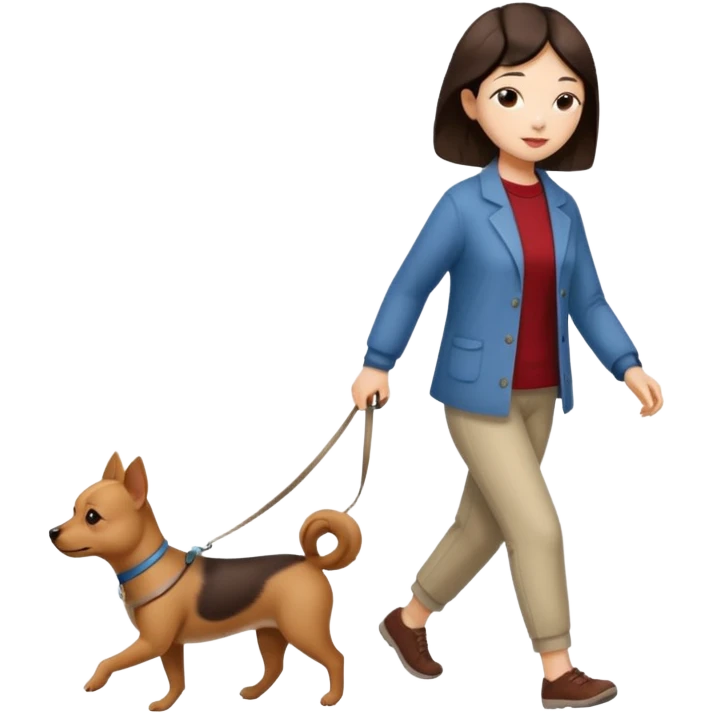Chinese woman walking small brown dog emoji