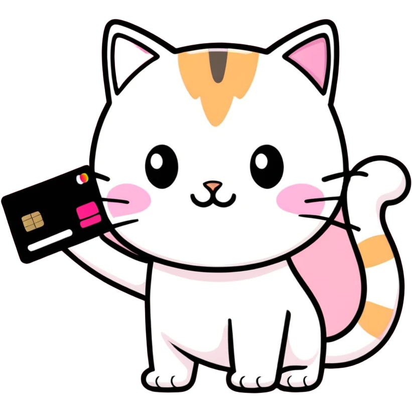 A pink credit card with a cat emoji