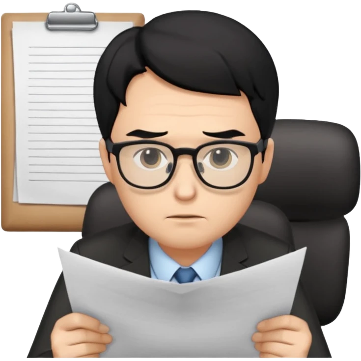 male office doubt face looking at paper with black hair emoji