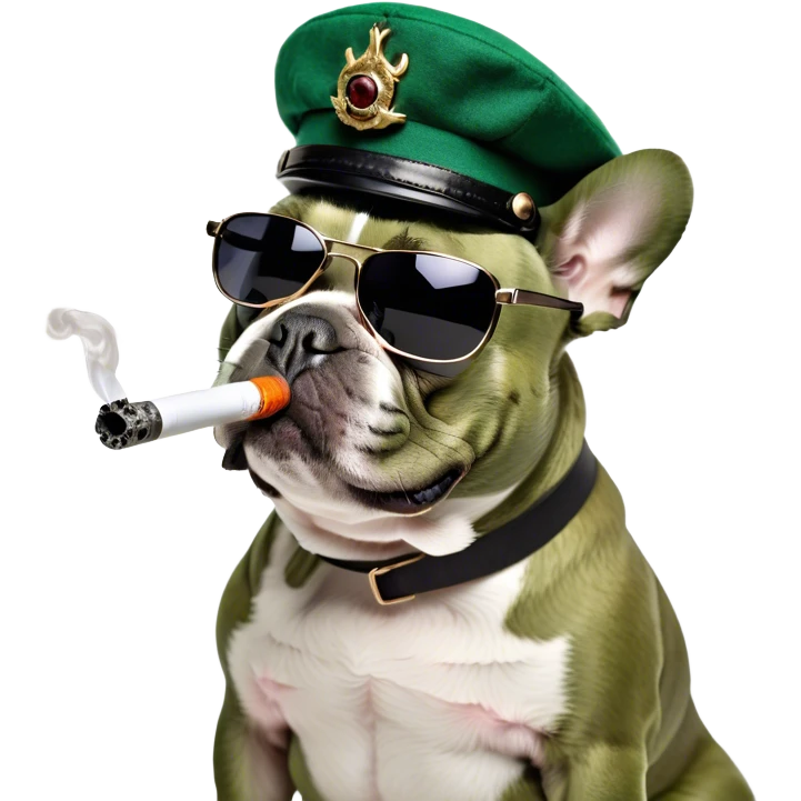 A French bulldog smokes from a glass pipe emoji