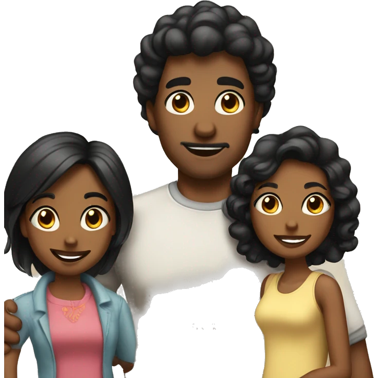 Family 3 daughters mother with Black hair and Dad Almost Bold emoji