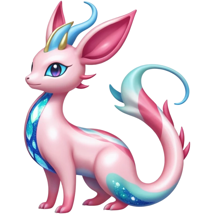 Shiny Exotic Colorful Ethereal Sparkly Sylveon-Milotic-Amaura-Aurorus-Fakémon-hybrid-creature (full body)  emoji