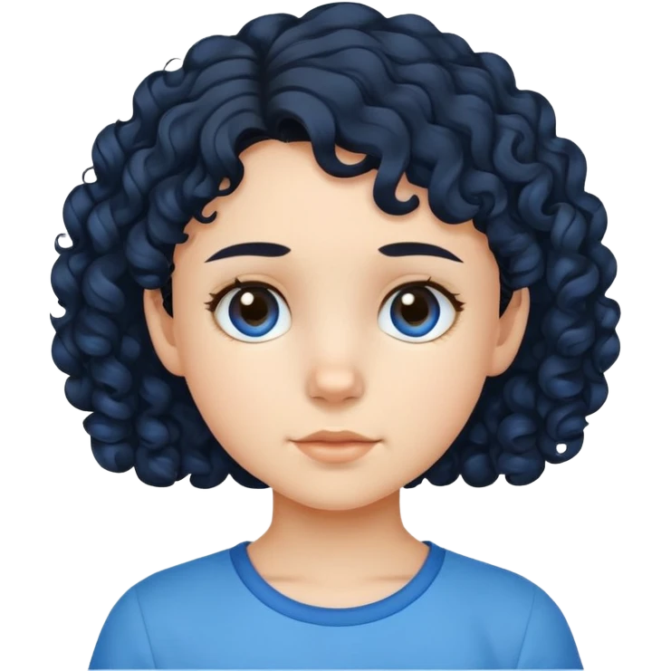bé gái 10 tuổi, da trắng, tóc ngắn, xoăn, màu đen, áo màu xanh  emoji