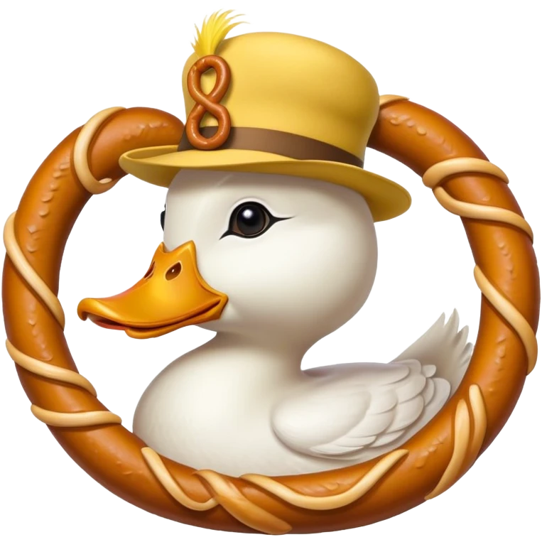 duck wearing a pretzel as a hat emoji
