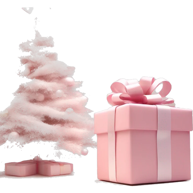 Light pink Christmas gifts under a white Christmas tree  emoji
