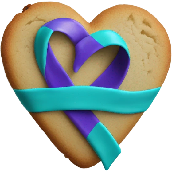 Purple teal Suicide awareness ribbon on heart cookie emoji