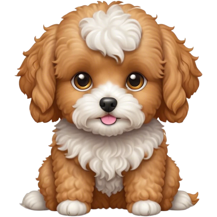 Cinematic Cute Apricot Cavoodle Portrait Emoji, Head tilted playfully and inquisitively, with a fluffy curly apricot coat adorned with subtle white patches, round, sparkling brown eyes filled with curiosity, Simplified yet irresistibly adorable features, highly detailed, glowing with a warm, friendly glow, high shine, affectionate and lively, stylized with a touch of whimsy, bright and endearing, soft glowing outline, capturing the essence of a mischievous yet loving companion, so playful it feels like it could bound out of the screen and into your arms! emoji