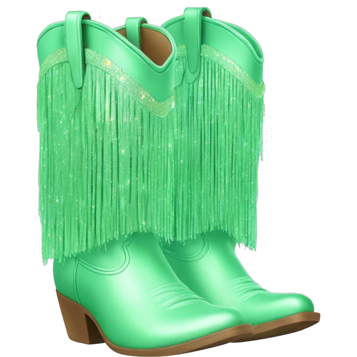 Realistic pastel green fashion cowgirl boots with sparkly shiny glitter fringe on them. emoji