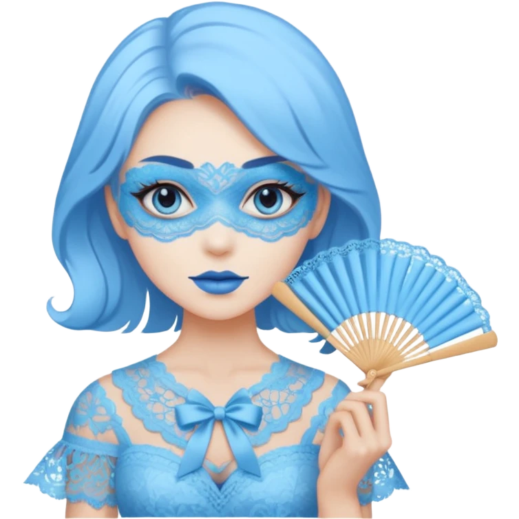 pastel blue holding fan with lace emoji