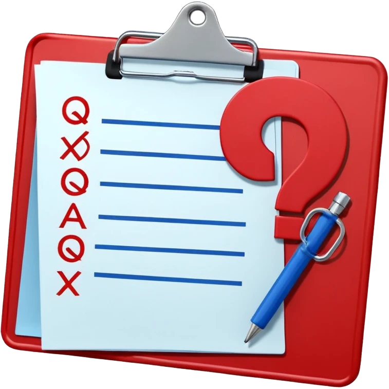 A red clipboard with a tactical scheme (X's and O's) crossed out and a question mark (?) above it. blue (#00A3E0) and red (#F9423A) emoji