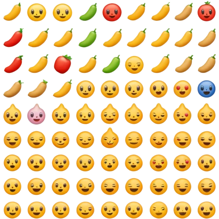 Find the different emoji.
2 food emojis.
Tiny detail change.
No faces, no expressions.
Simple layout. emoji