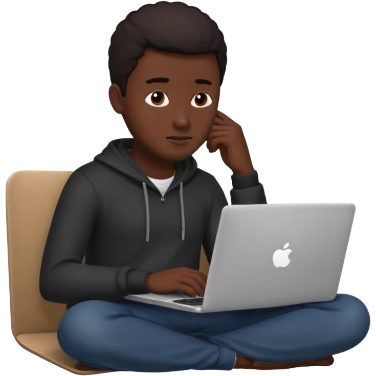 its a black colored man sitting working on a laptop with no face  emoji