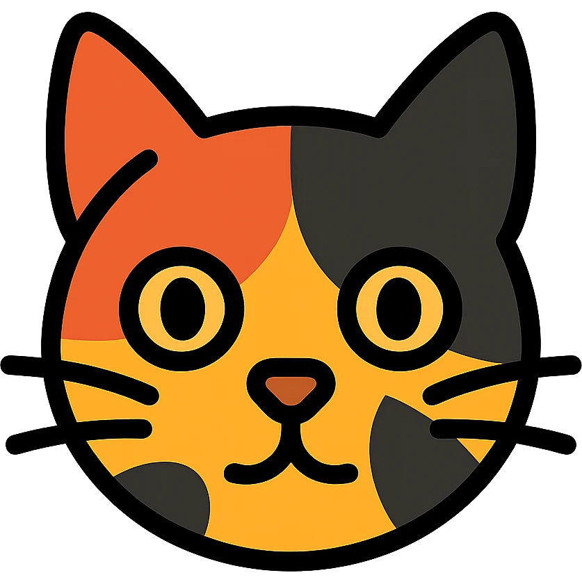 tortoiseshell cat face, stylized, bold colors, minimal background emoji