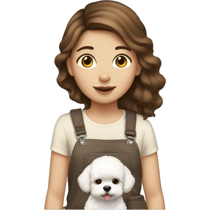 Girl brown hair with dog bichon emoji