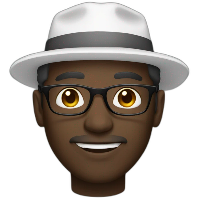 Dark skinned man with a white hat and glasses and stubble emoji