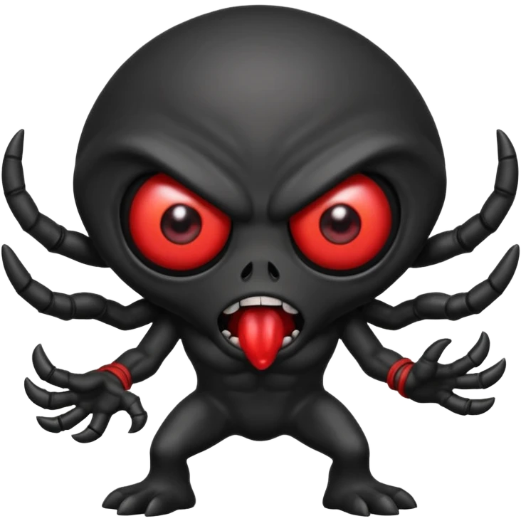 aggressive 8-armed black cyclops alien, black body, one big evil red eye in the middle, attacking from a side angle, emoji style emoji