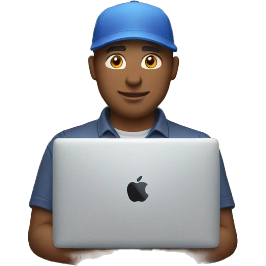 A man wearing an cap and work on a macbook emoji