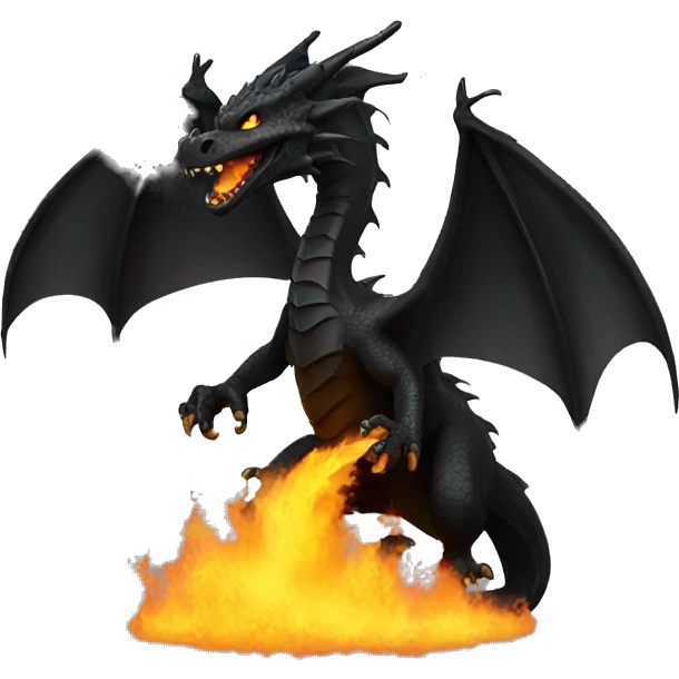 Black dragon spitting fire emoji