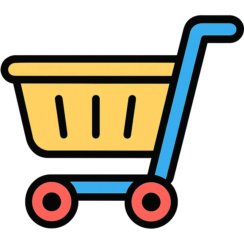 Shopping cart icon with a basket and wheels emoji