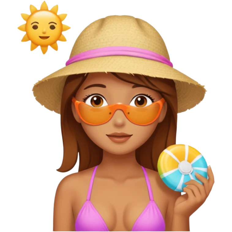 aesthetic girl with sunscreen on cheeks, wearing bikini, enjoying the sun emoji