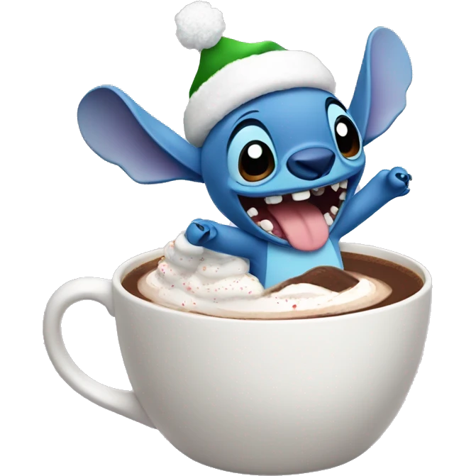 Stitch Christmas with hot cocoa with whipped cream  emoji